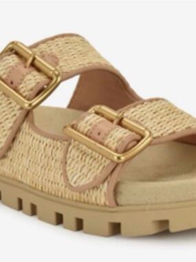 Nine West Tan Woven Double-Buckle Sandals
